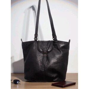 Vintage 80s Capezio Leather Flap Purse Handbag Black Biker Retro Push Clasp READ